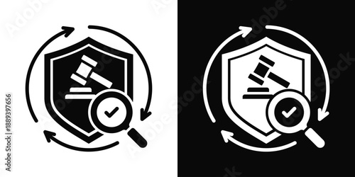 Compliance Checks Icon White And Black Background Style