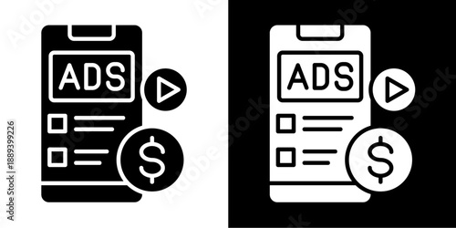 Social Media Ads Icon Set White Glyph Style Collection