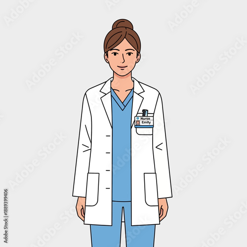 Female Doctor in Lab Coat and Scrubs, Medical Professional