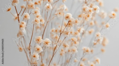 Wallpaper Mural Soft focus close-up of delicate light peach flowers with brown stems against a subtle white background Torontodigital.ca