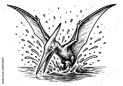 Pterodactyl hand drawn simple sketch vector illustration
