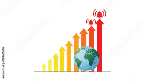 A colorful graphic illustration of a globe with multicolored ascending arrows and a signal icon, conveying peace and growth without war in a modern style.