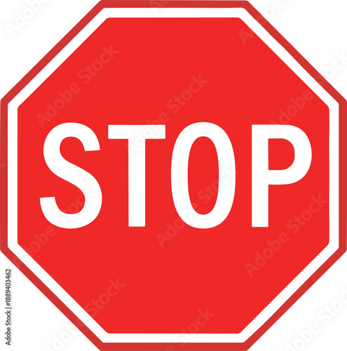 Red stop sign icon with bold white “STOP” text for traffic control and safety signage design content