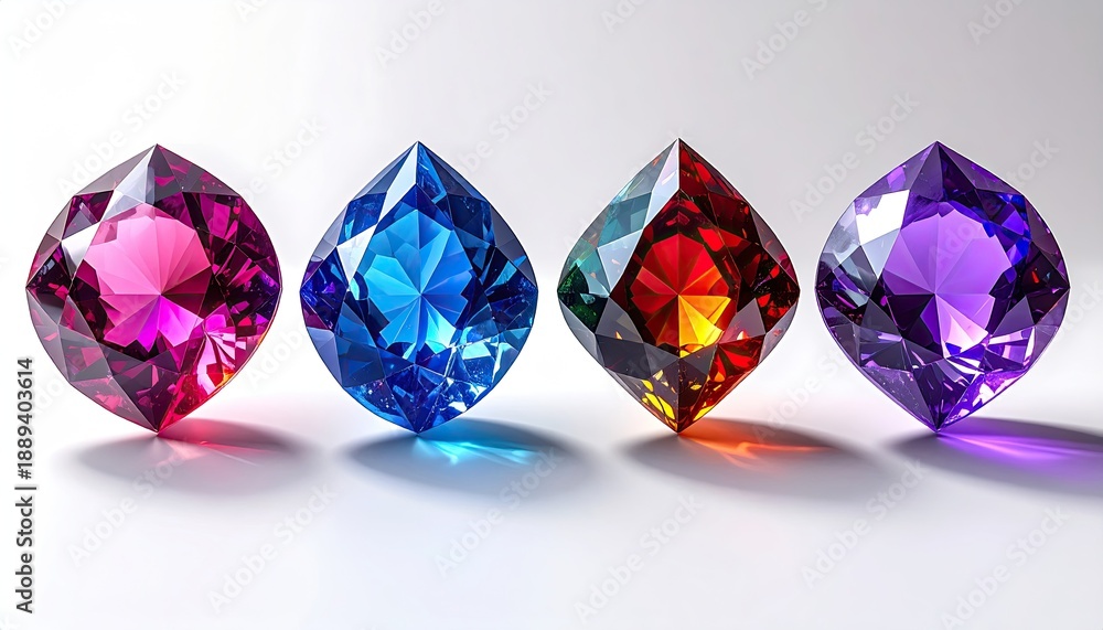 Fototapeta premium Vivid gems sparkle, assorted colors aligned on white