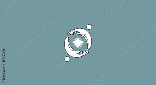 Stylized hands cradling a glowing star within a crescent moon