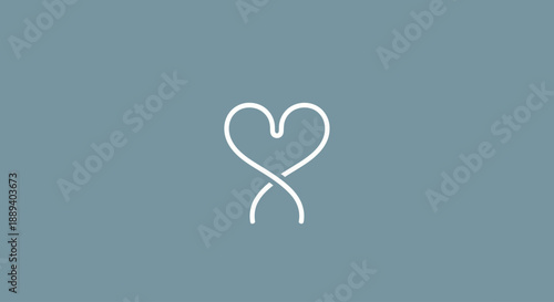 Minimalist heart ribbon icon on blue background
