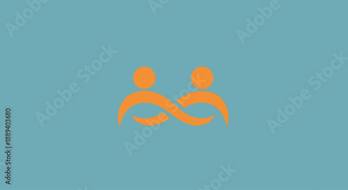 Stylized orange figures forming infinity symbol on blue background