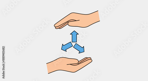 Hands exchanging ideas with dynamic blue arrows
