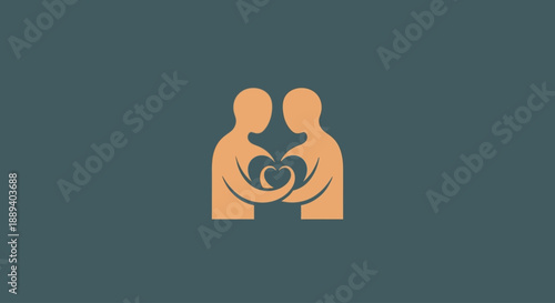 Stylized illustration of two people holding a heart symbol