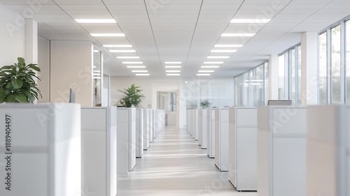 Wallpaper Mural Modern, bright office with white cubicles, indoor plants, and natural light from large windows Torontodigital.ca