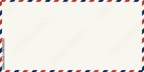 Vintage airmail envelope with red and blue border. Classic airmail design, perfect for vintage-themed projects. Airmail stamp adds nostalgic touch. Frame vector with copy space.eps,10