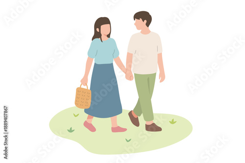 手をつないで歩くカップル