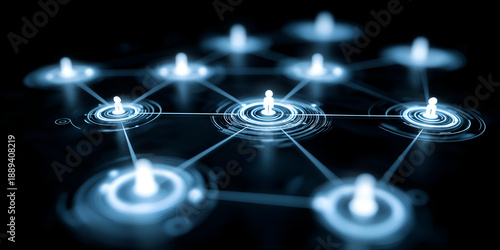 A high-tech digital network with glowing nodes connected by lines, symbolizing communication and data exchange.
