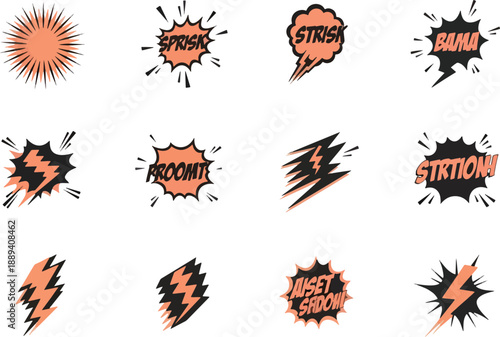 Comic book sound effect graphics in orange and black