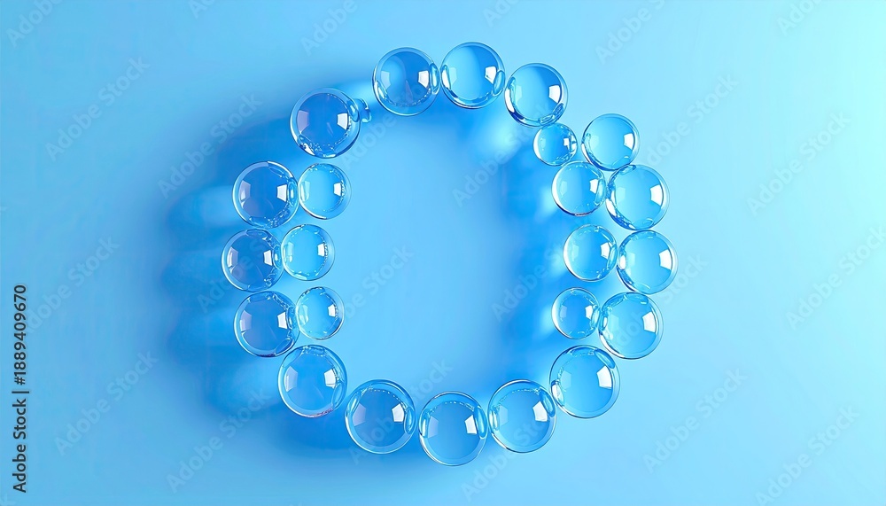 Obraz premium Transparent orbs in a circle on a blue surface
