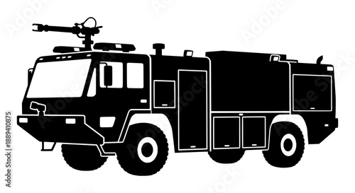 Airport fire truck silhouette showcasing emergency response vehicle against a white background for commercial use