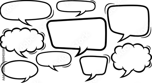 Speech bubbles, comic book text boxes, empty dialogue balloons, black and white vector icons