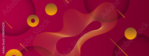 Elegant deep red and maroon background decorated with golden wavy lines and yellow geometric spheres