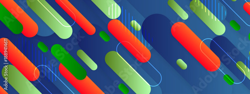 Intense dark blue background with vibrant green red and orange diagonal shapes conveying speed and digital connectivity