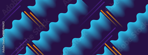 Sophisticated dark blue abstract background featuring rhythmic wavy shapes and glowing neon accent lines for technology design