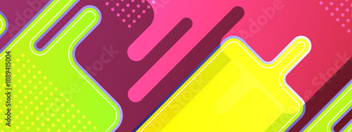 Vibrant pink and lime green background featuring rounded liquid geometric forms and playful halftone patterns for creative projects