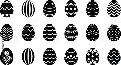 Unique decorative patterns with Easter egg silhouette collection, different shapes, Christian Tradition Happy Easter eggs for holiday artwork vector illustration.