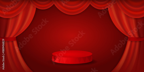 Red circus podium curtains background with empty space for text or design. Creative concept for show, carnival, festival, event, party, performance and more. Horizontal vector illustration
