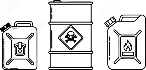Dangerous Chemical Containers with Hazard Symbols Isolated on White