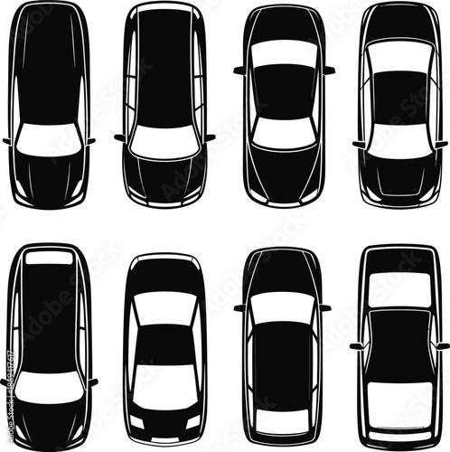 View silhouette of eight different car models automobile , car, automobile, vehicle, silhouette, view
