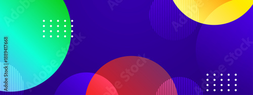 Modern aesthetic with glowing circular shapes and dotted textures on deep purple gradient