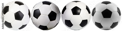 array of classic black and white soccer balls, expertly photographed, ready for play and competition.