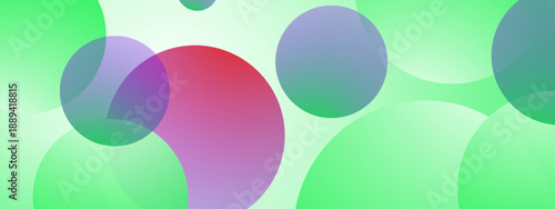 Refreshing green background with various sizes of colorful transparent circles creating depth and harmony