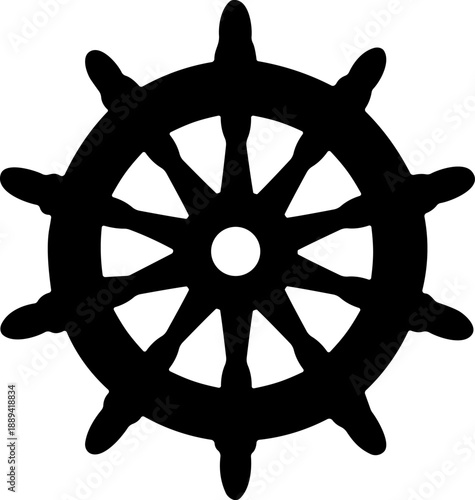 Ship wheel icon with eight spokes for navigation, leadership, and maritime control design content