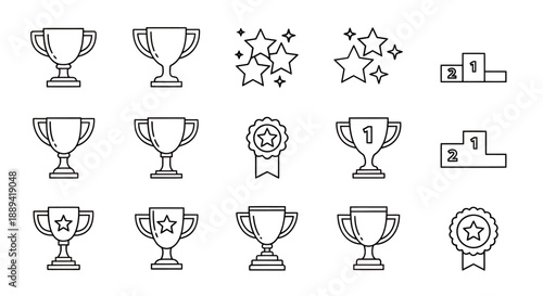 Collection of multiple award trophies and medals on display and celebration.