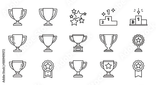 Collection of trophy icons and award illustrations displayed in a grid layout for sports achievement themes.