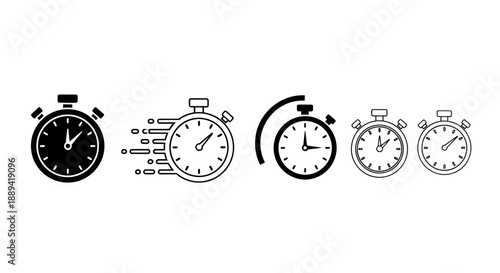 Sequence of stopwatch icons illustrating time passage and timing progress.