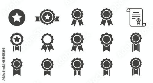 Assorted award ribbons and medals icons for achievements and recognition in graphic design.