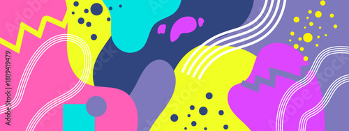 Joyful pastel and bright color palette background with wavy lines and organic geometric blobs