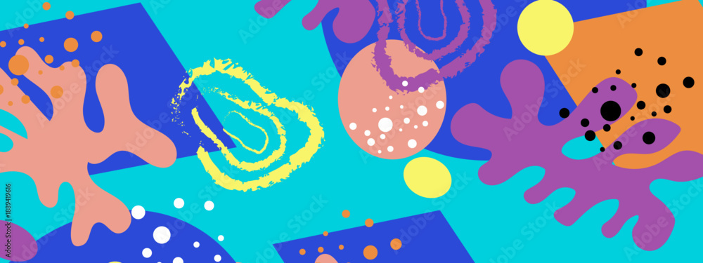 Fototapeta premium Dynamic and colorful collage design featuring organic sea life shapes and grainy hand drawn textures