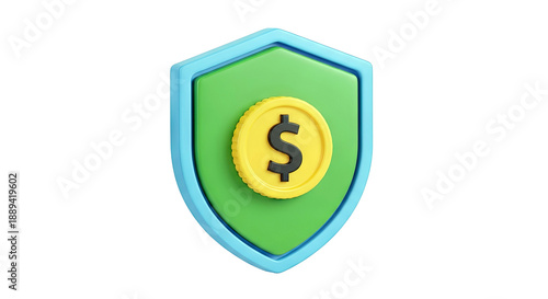 3D Shield with Dollar Coin Icon