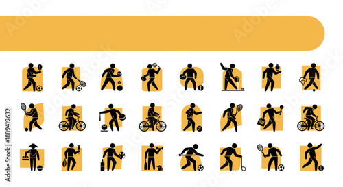 Collection of diverse accessibility icons showing people with wheelchairs and activities in motion.