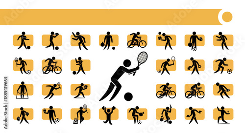 Dynamic athletic montage featuring a central skater surrounded by bouncing sports icons.