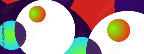 Eye catching abstract design with large white overlapping circles and vibrant primary colors like red blue and yellow