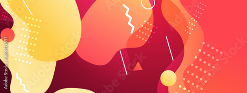 Intense red and yellow abstract background featuring organic liquid shapes and modern geometric overlay patterns