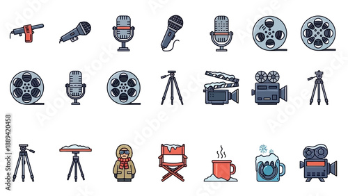 Collection of Vintage and Modern Audio and Video Recording Equipment Icons