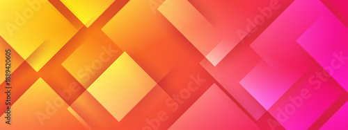 Modern composition of translucent overlapping squares and rectangles with a vibrant warm color transition