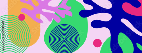 Creative background featuring bold organic forms and concentric circles with a vibrant contemporary color palette for artistic design