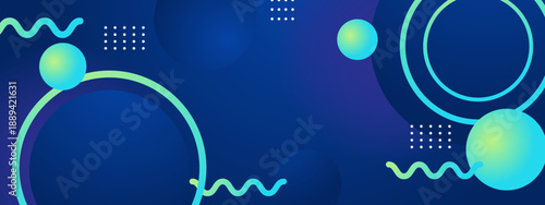 Futuristic deep blue design with neon circles and wavy lines for technology concepts