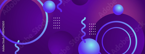 Vibrant violet design featuring glowing spheres and rhythmic wavy line patterns