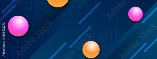 Clean professional blue background with 3D spheres and floating geometric line elements